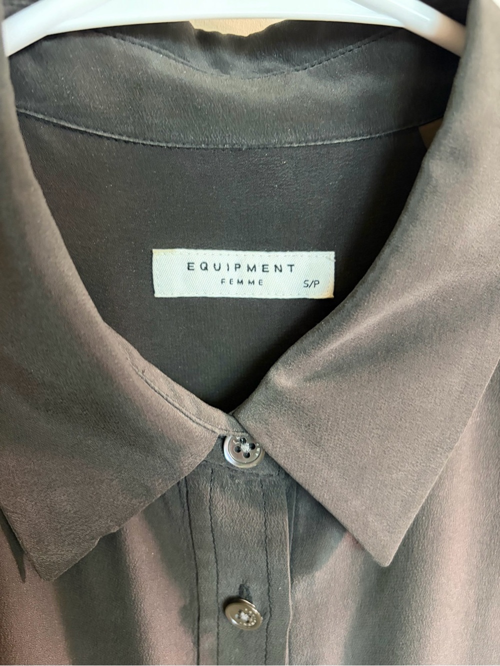 Equipment Femme Lucida 100% Silk Charcoal Shirt Dress Small